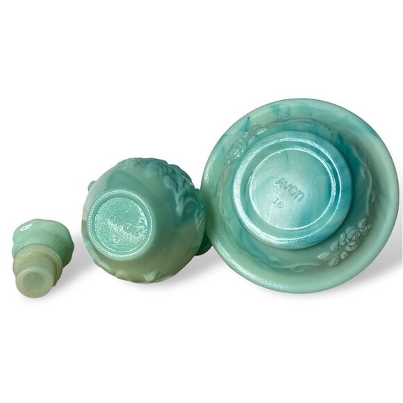 Vintage AVON Moonwind Mini Repro Jadeite Slag Glass Bath Pitcher Stopper Bowl - Picture 15 of 16